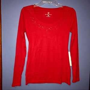 New York & Company red long sleeve shirt size XS